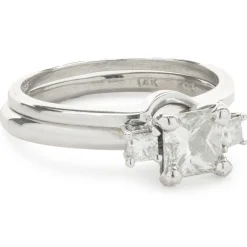 14 Karat White Gold Princess Cut Diamond Engagement Ring with Princess Cut Diamond Wrap Band