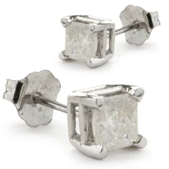 14 Karat White Gold Princess Cut Diamond Stud Earrings
