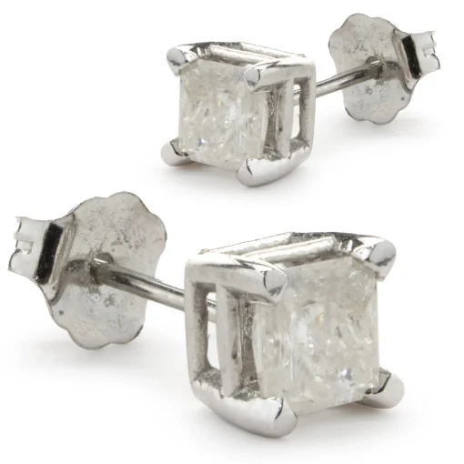 14 Karat White Gold Princess Cut Diamond Stud Earrings