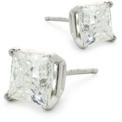 14 Karat White Gold Princess Cut Diamond Stud Earrings