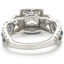 14 Karat White Gold Princess Cut Diamond and Sapphire Engagement Ring