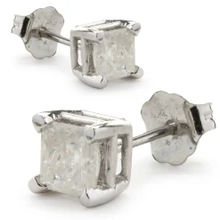 14 Karat White Gold Princess Cut Diamond Stud Earrings