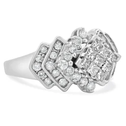 10 Karat White Gold Princess Cut Diamond Cluster Engagement Ring