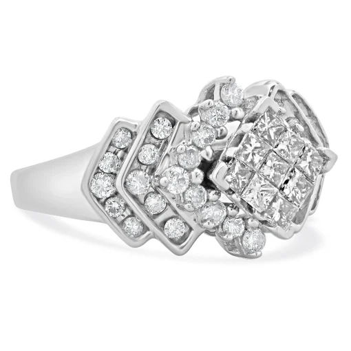 10 Karat White Gold Princess Cut Diamond Cluster Engagement Ring
