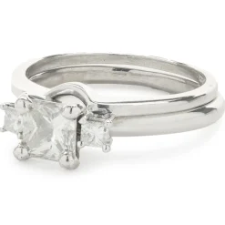 14 Karat White Gold Princess Cut Diamond Engagement Ring with Princess Cut Diamond Wrap Band