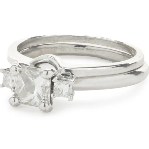 14 Karat White Gold Princess Cut Diamond Engagement Ring with Princess Cut Diamond Wrap Band