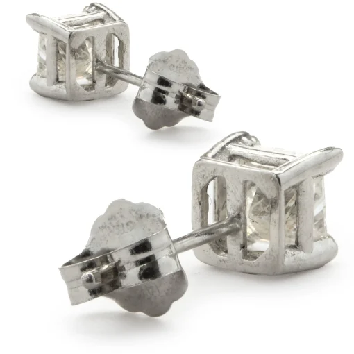 14 Karat White Gold Princess Cut Diamond Stud Earrings