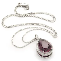 14 Karat White Gold Pyrope Garnet and Diamond Necklace