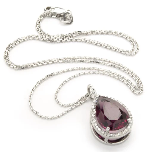 14 Karat White Gold Pyrope Garnet and Diamond Necklace