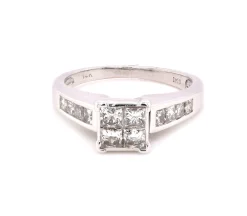 14 Karat White Gold Quad set Diamond Engagement Ring