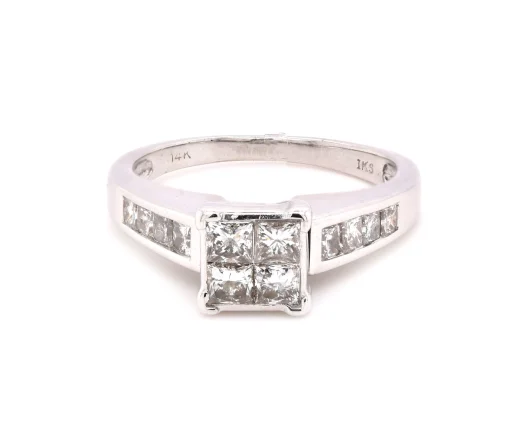 14 Karat White Gold Quad set Diamond Engagement Ring