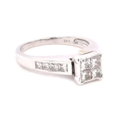 14 Karat White Gold Quad set Diamond Engagement Ring
