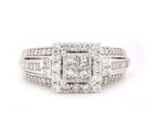 10 Karat White Gold Quadset Diamond Engagement Ring