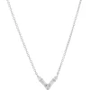 14 Karat White Gold Round and Baguette Cut Diamond V Necklace