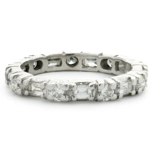 18 Karat White Gold Round and Baguette Diamond Band