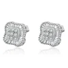 14 Karat White Gold Round and Baguette Cut Diamond Cluster Stud Earrings