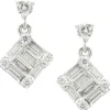 14 Karat White Gold Round and Baguette Cut Diamond Mosaic Set Drop Earrings