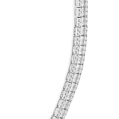 18 Karat White Gold Round and Baguette Cut Diamond Collar Necklace