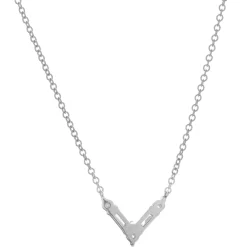 14 Karat White Gold Round and Baguette Cut Diamond V Necklace
