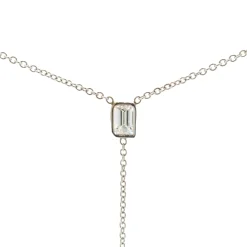 18 Karat White Gold Round and Emerald Cut Diamond Lariat Necklace