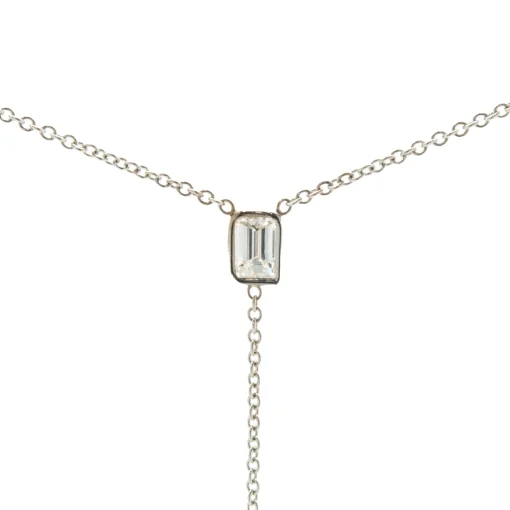 18 Karat White Gold Round and Emerald Cut Diamond Lariat Necklace