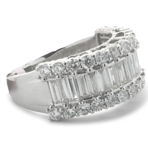14 Karat White Gold Round and Baguette Diamond Ring