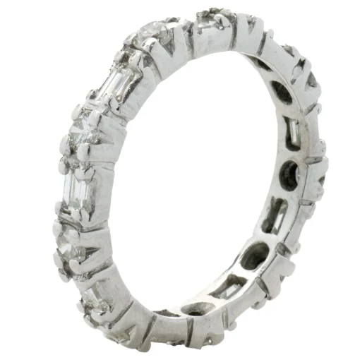 18 Karat White Gold Round and Baguette Diamond Band