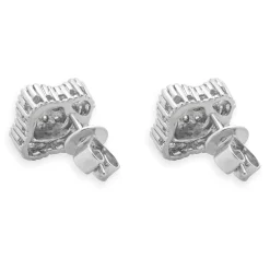 14 Karat White Gold Round and Baguette Cut Diamond Cluster Stud Earrings