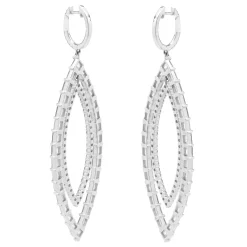 18 Karat White Gold Round and Baguette Cut Diamond Marquise Shape Cut Out Drop Earrings