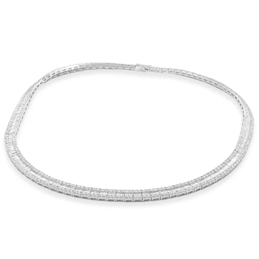 18 Karat White Gold Round and Baguette Cut Diamond Collar Necklace