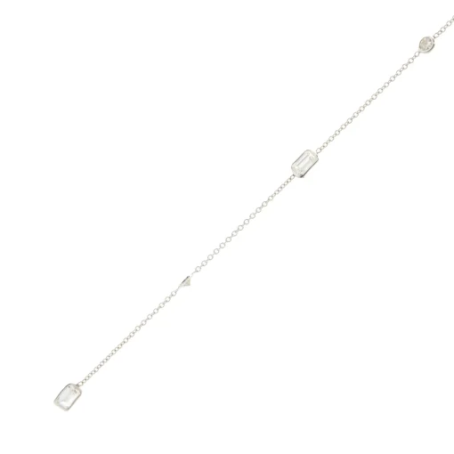 18 Karat White Gold Round and Emerald Cut Diamond Lariat Necklace