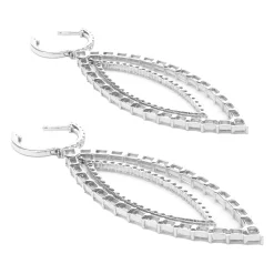 18 Karat White Gold Round and Baguette Cut Diamond Marquise Shape Cut Out Drop Earrings