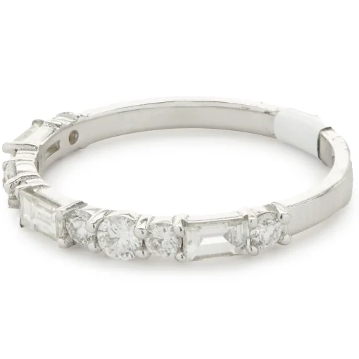 14 Karat White Gold Round and Baguette Cut Diamond Band