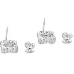 14 Karat White Gold Round and Baguette Cut Diamond Cluster Stud Earrings