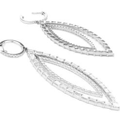 18 Karat White Gold Round and Baguette Cut Diamond Marquise Shape Cut Out Drop Earrings