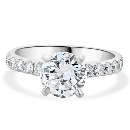 14 Karat White Gold Round Brilliant Cut Diamond Engagement Ring