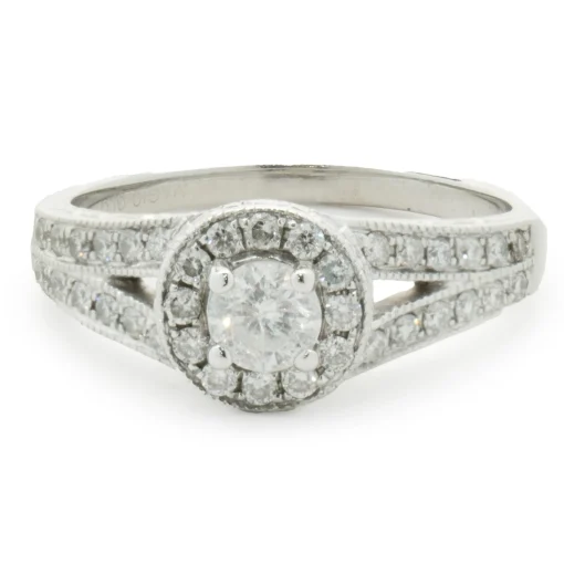 14 Karat White Gold Round Brilliant Cut Diamond Engagement Ring