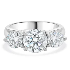 18 Karat White Gold Round Brilliant Cut Three Diamond Engagement Ring