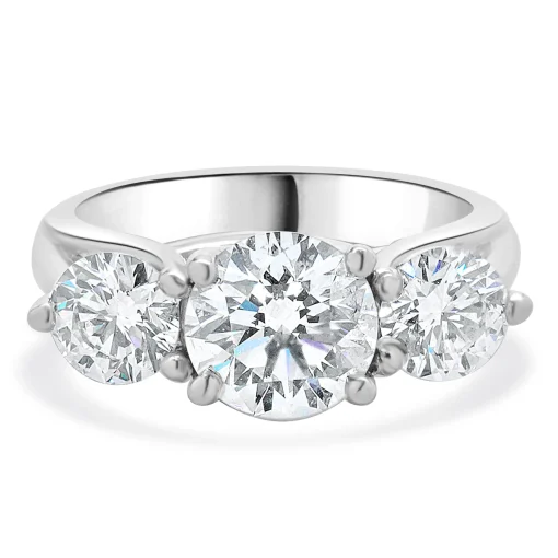 18 Karat White Gold Round Brilliant Cut Three Diamond Engagement Ring