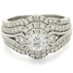 14 Karat White Gold Round Brilliant Cut Five Layer Diamond Engagement Ring