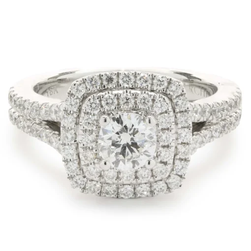 14 Karat White Gold Round Brilliant Cut Diamond Engagement Ring