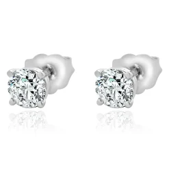 14 Karat White Gold Round Brilliant Cut Diamond Stud Earrings