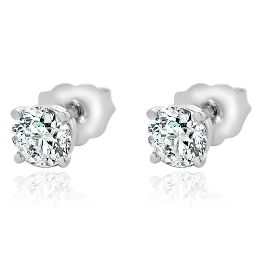 14 Karat White Gold Round Brilliant Cut Diamond Stud Earrings