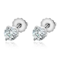 14 Karat White Gold Round Brilliant Cut Diamond Stud Earrings
