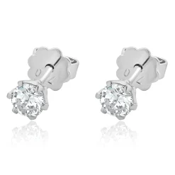 18 Karat White Gold Round Brilliant Cut Diamond Stud Earrings