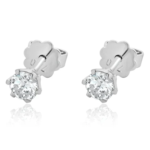 18 Karat White Gold Round Brilliant Cut Diamond Stud Earrings