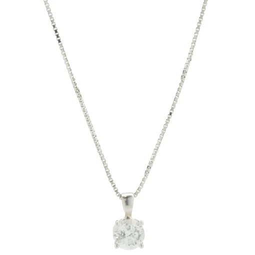 14 Karat White Gold Round Brilliant Cut Diamond Solitaire Necklace