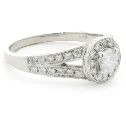 14 Karat White Gold Round Brilliant Cut Diamond Engagement Ring