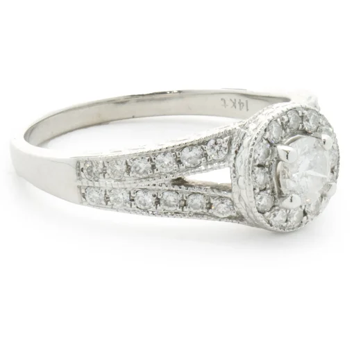 14 Karat White Gold Round Brilliant Cut Diamond Engagement Ring