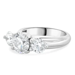 18 Karat White Gold Round Brilliant Cut Three Diamond Engagement Ring